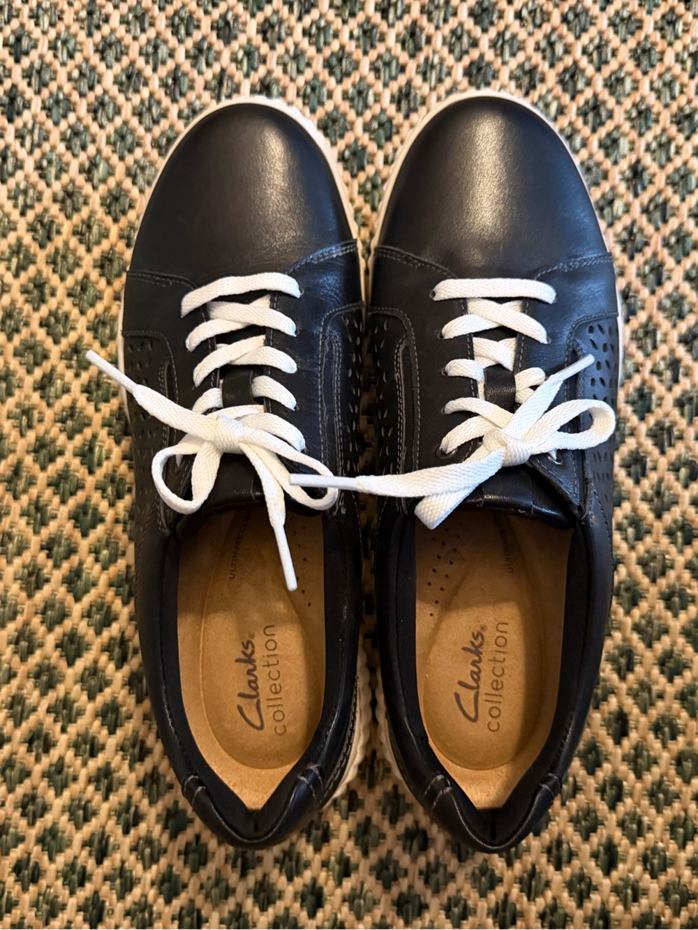 Clarks Black Leather Sneakers with White Laces